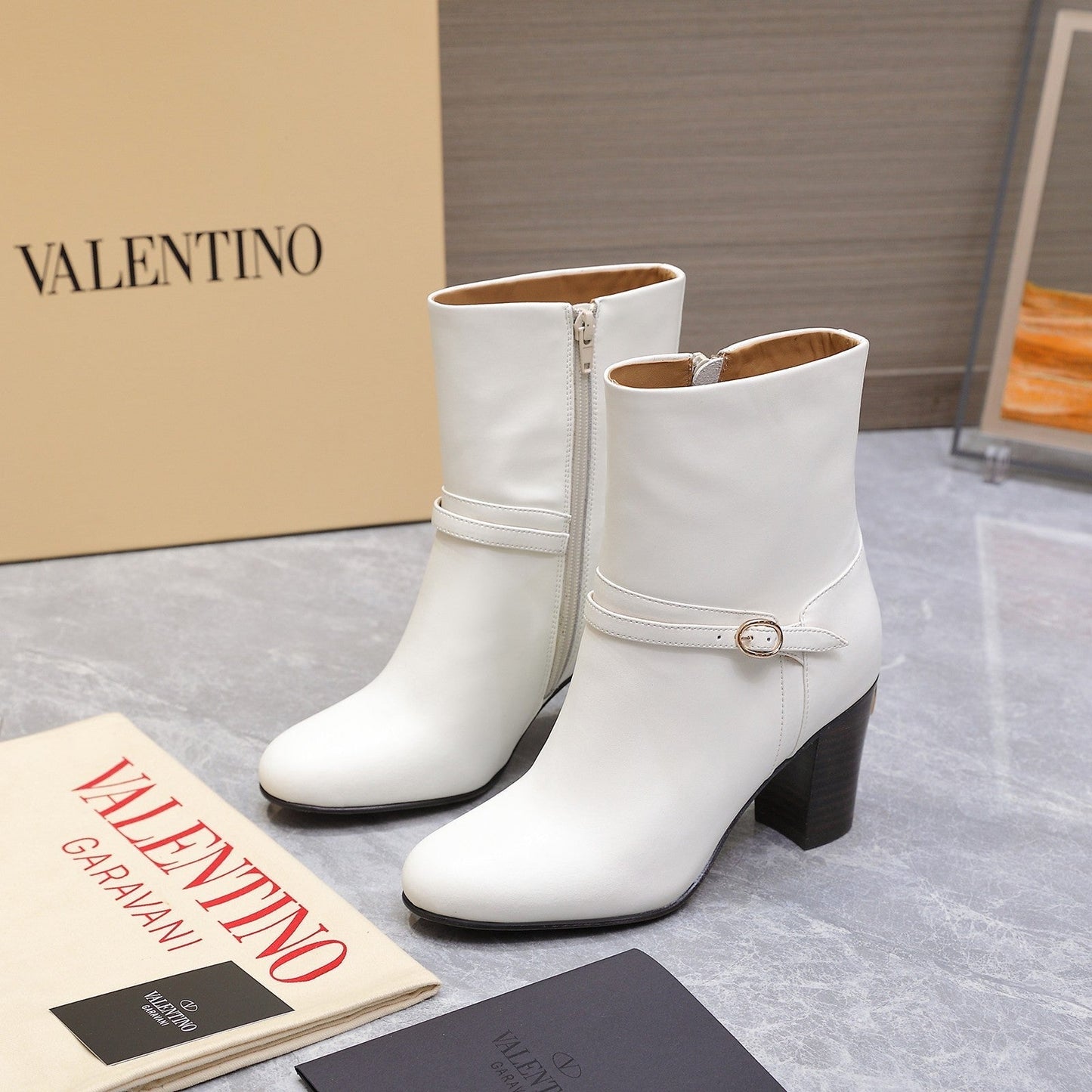 VALENTINO 25S GARAVANI VLOGO LOW BOOTS 80 MM IN WHITE CALFSKIN - 34