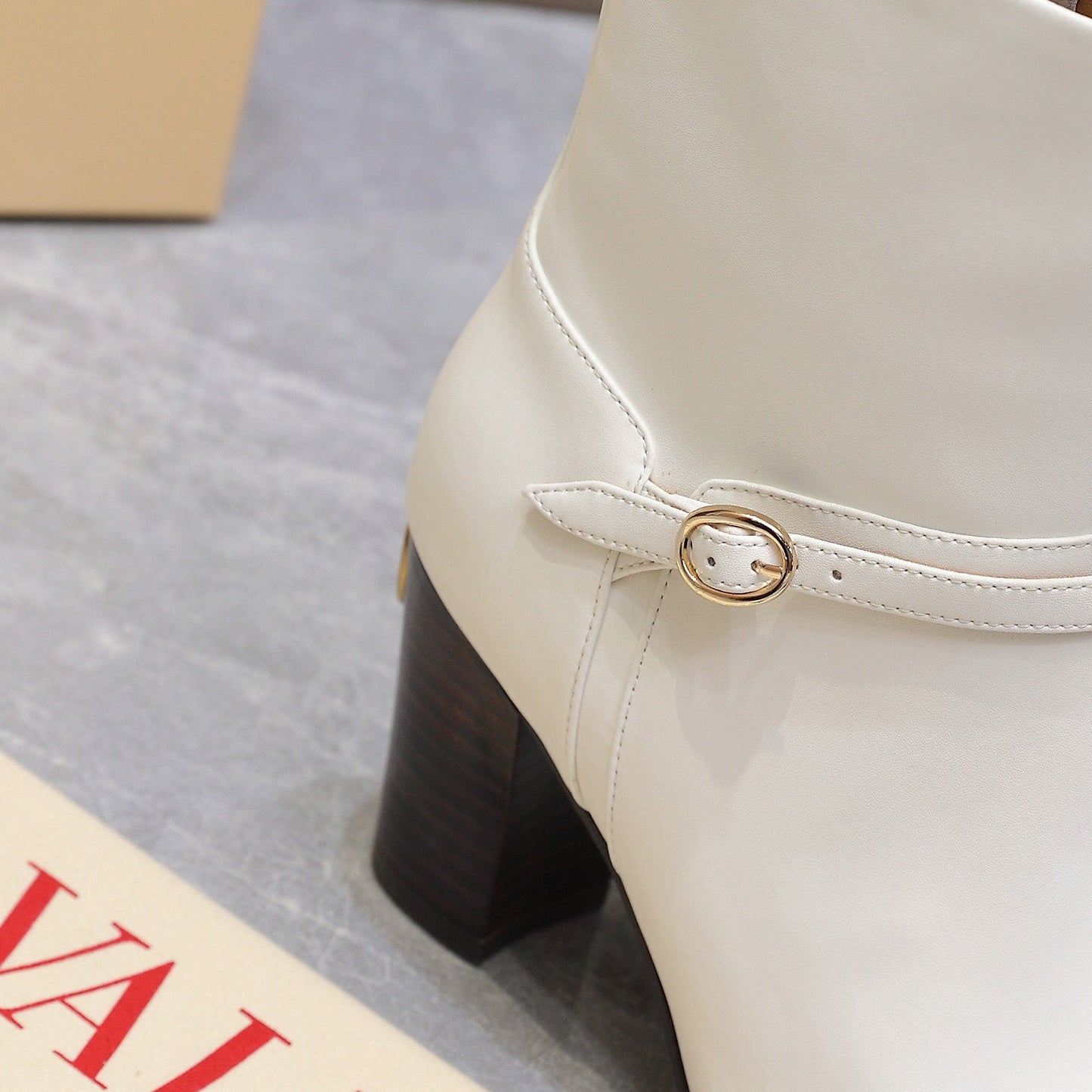 VALENTINO 25S GARAVANI VLOGO LOW BOOTS 80 MM IN WHITE CALFSKIN - 34