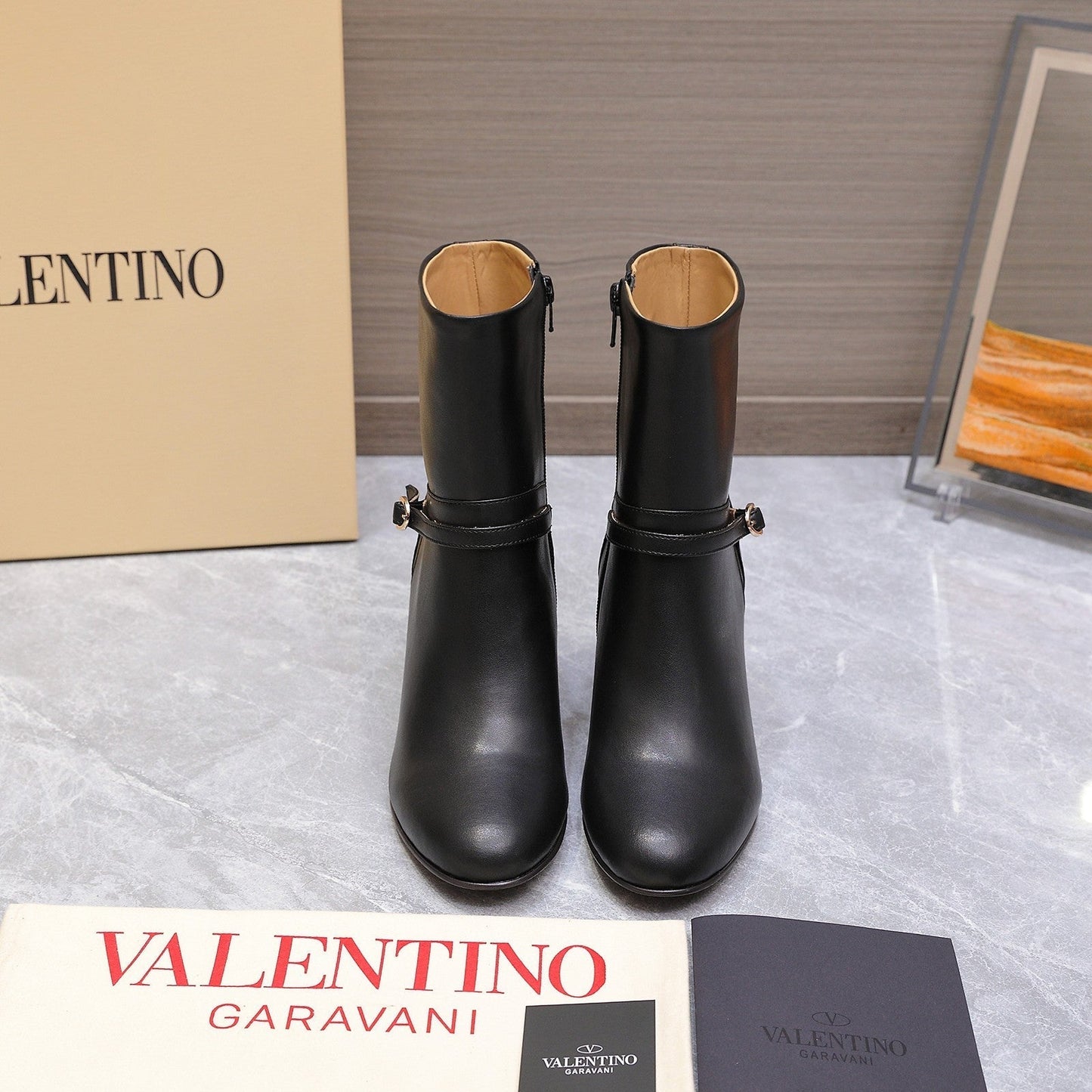 VALENTINO 25S GARAVANI VLOGO LOW BOOTS 80 MM IN BLACK CALFSKIN - 34