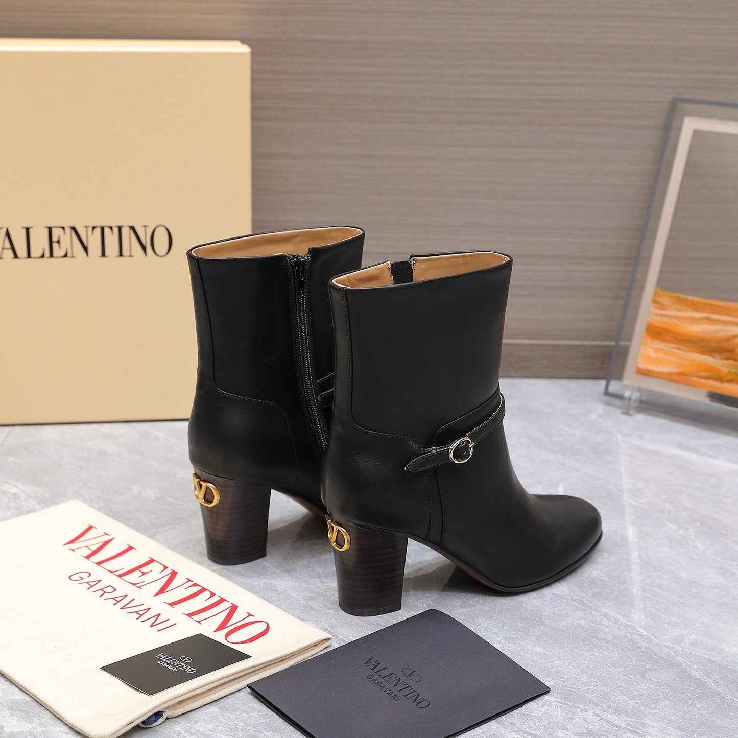 VALENTINO 25S GARAVANI VLOGO LOW BOOTS 80 MM IN BLACK CALFSKIN - 34