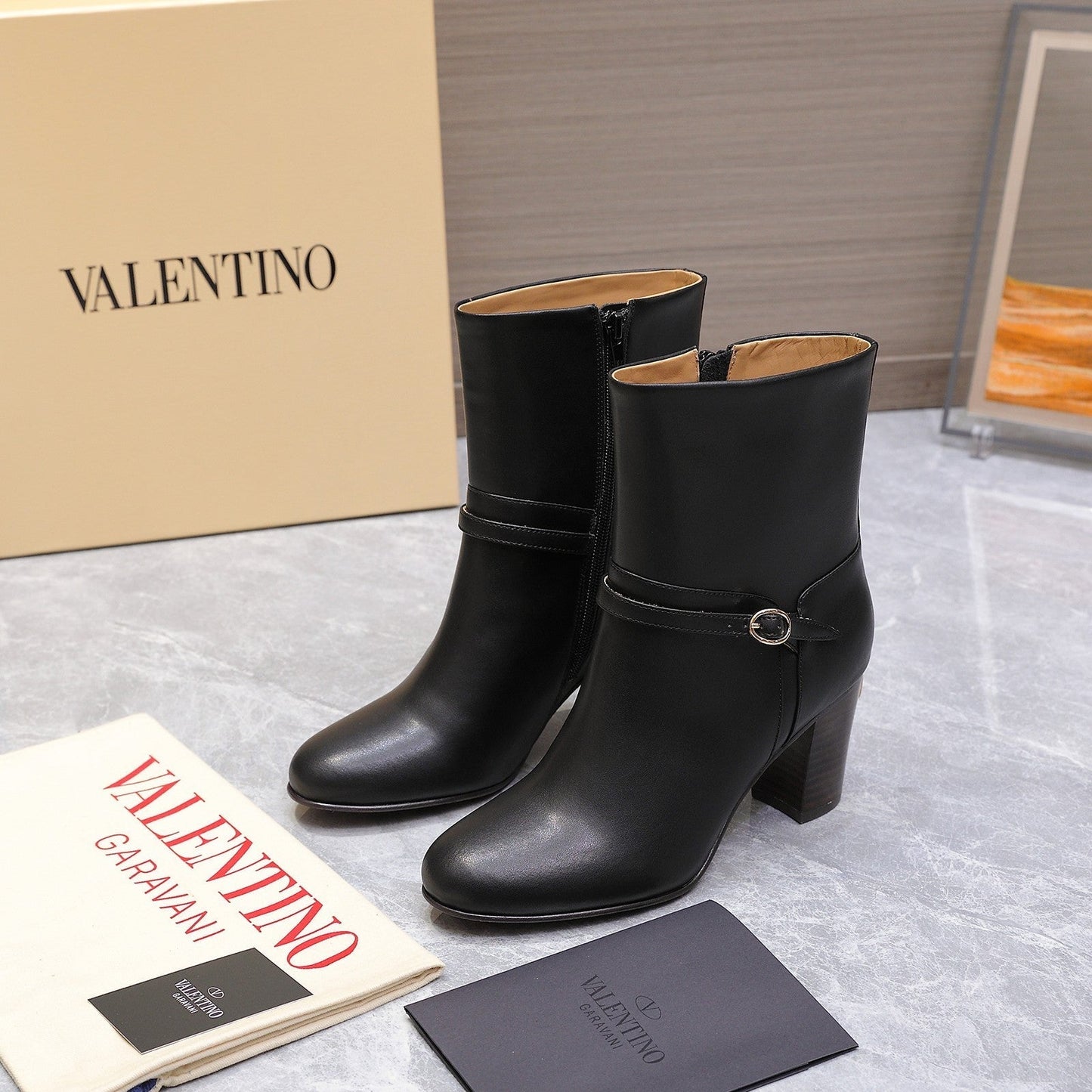 VALENTINO 25S GARAVANI VLOGO LOW BOOTS 80 MM IN BLACK CALFSKIN - 34