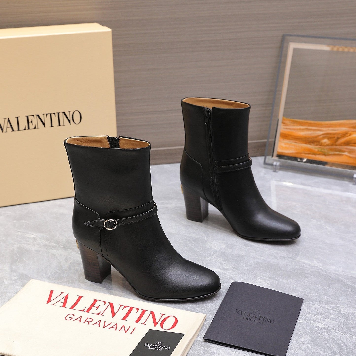 VALENTINO 25S GARAVANI VLOGO LOW BOOTS 80 MM IN BLACK CALFSKIN - 34