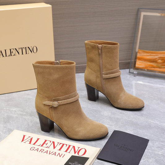 VALENTINO 25S GARAVANI VLOGO LOW BOOTS 80 MM IN LIGHT BROWN SUEDE - 34