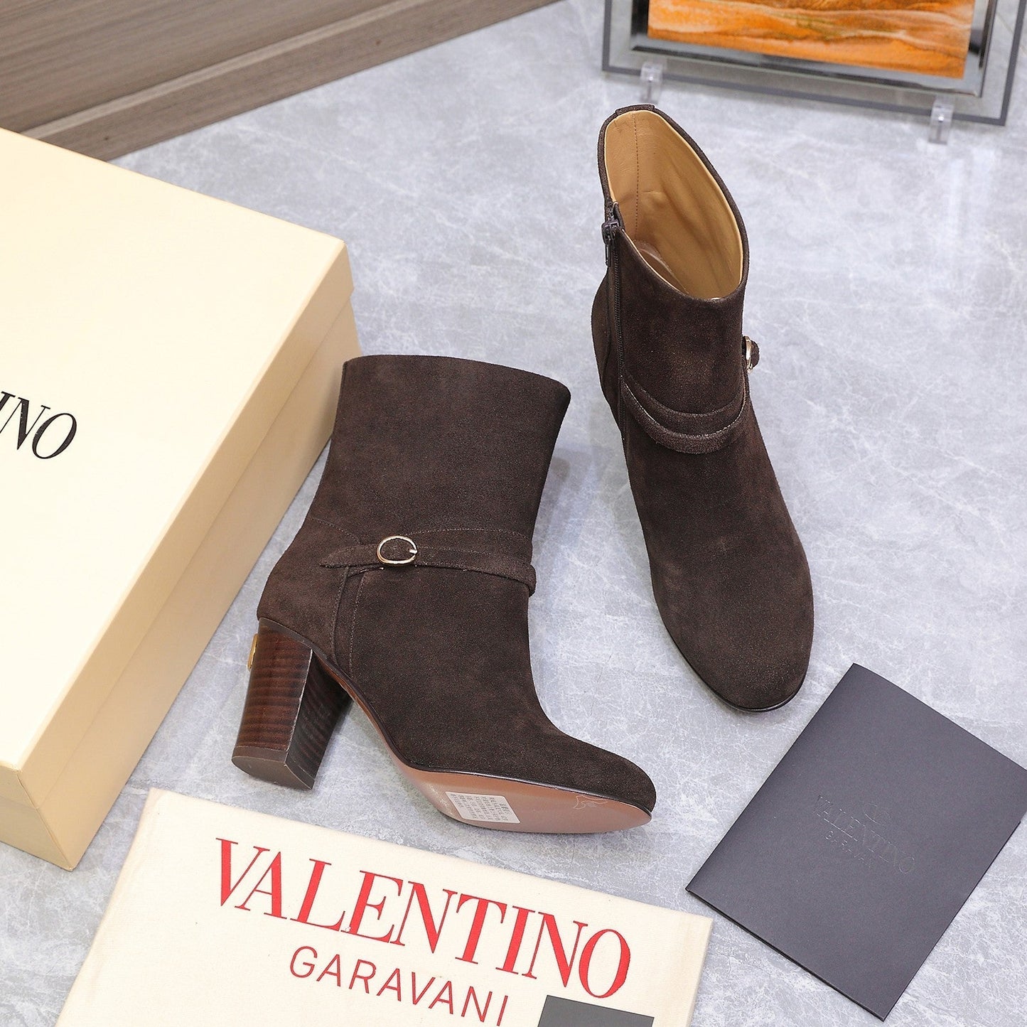 VALENTINO 25S GARAVANI VLOGO LOW BOOTS 80 MM IN DARK BROWN SUEDE - 34