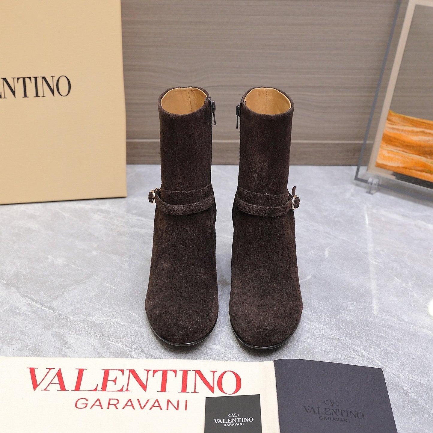 VALENTINO 25S GARAVANI VLOGO LOW BOOTS 80 MM IN DARK BROWN SUEDE - 34