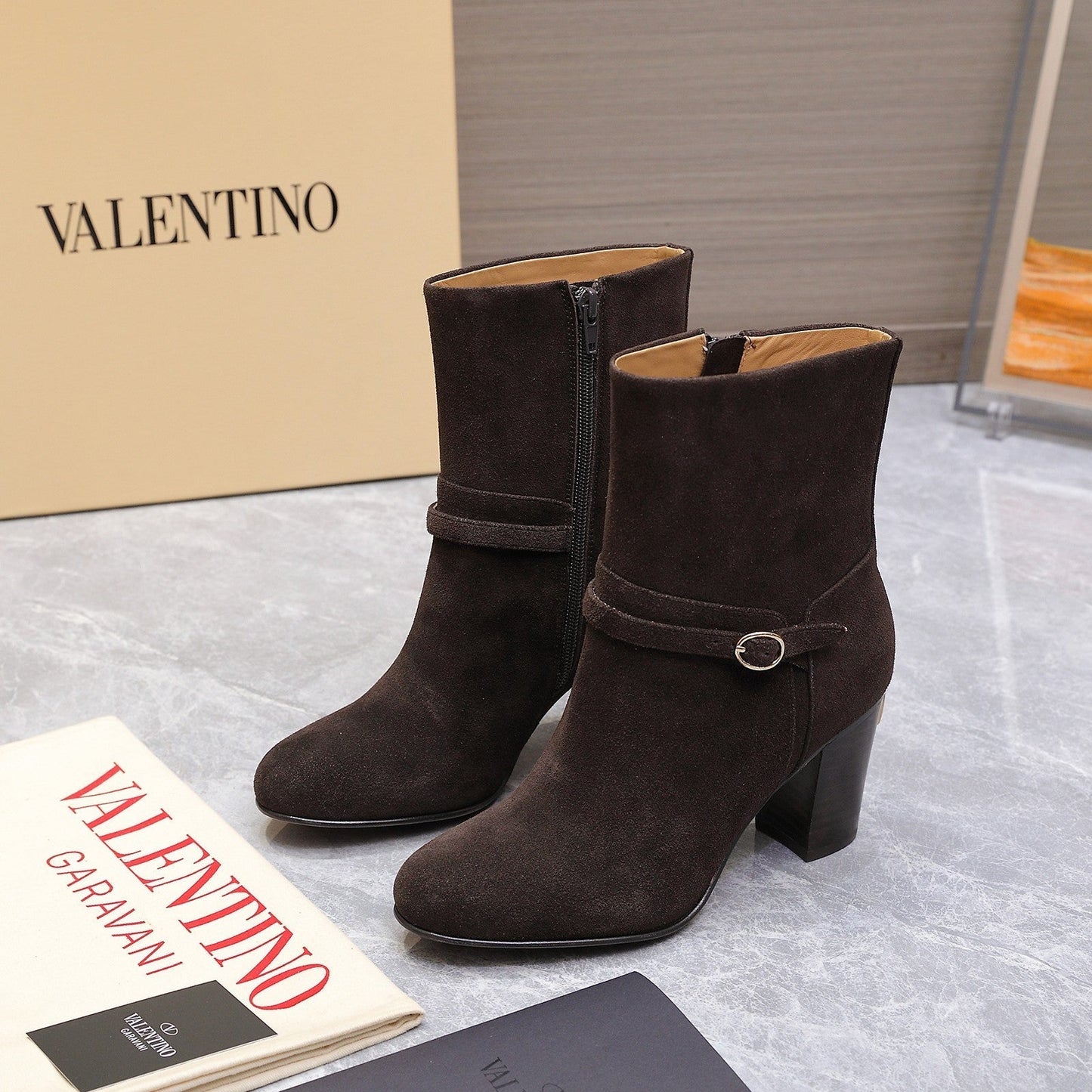 VALENTINO 25S GARAVANI VLOGO LOW BOOTS 80 MM IN DARK BROWN SUEDE - 34