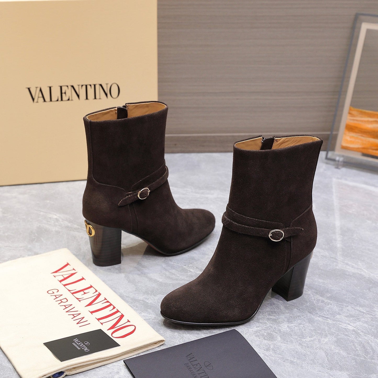 VALENTINO 25S GARAVANI VLOGO LOW BOOTS 80 MM IN DARK BROWN SUEDE - 34
