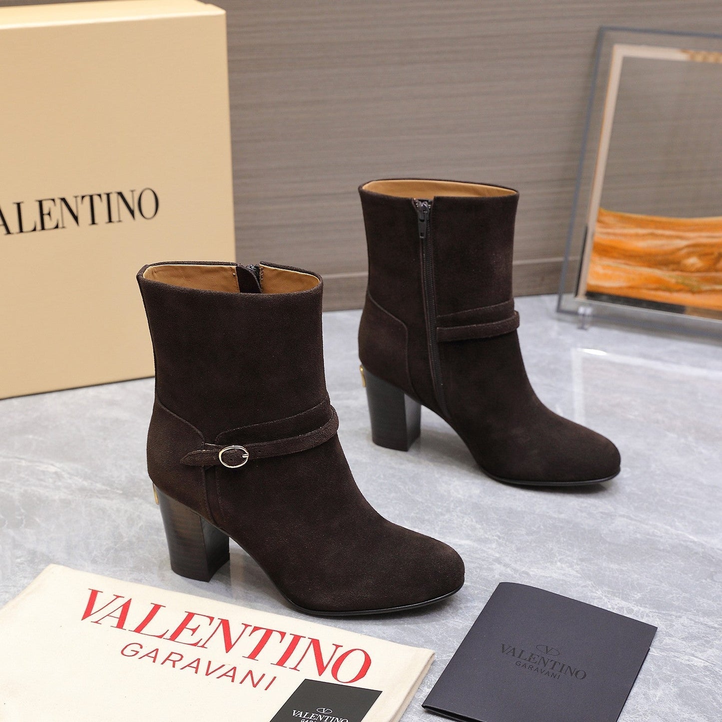 VALENTINO 25S GARAVANI VLOGO LOW BOOTS 80 MM IN DARK BROWN SUEDE - 34