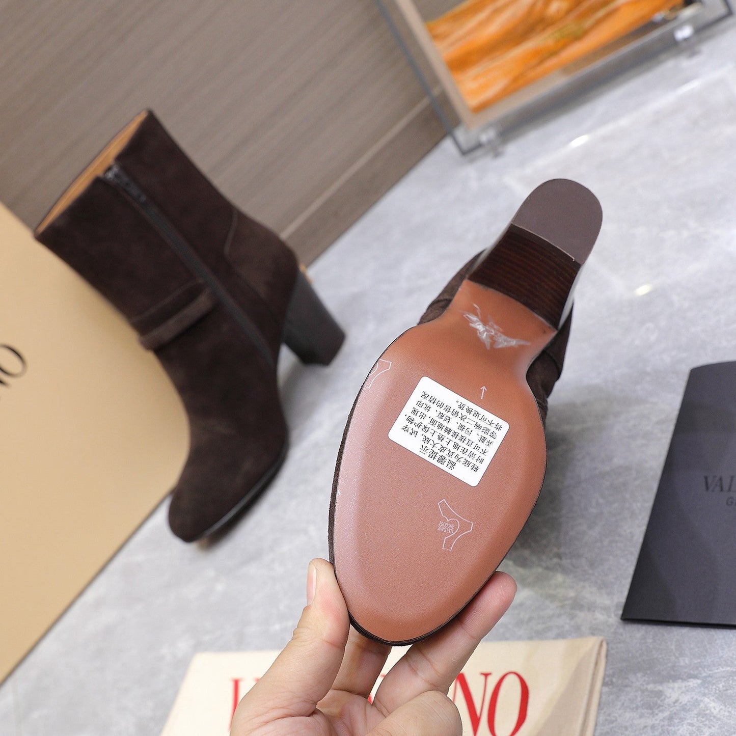 VALENTINO 25S GARAVANI VLOGO LOW BOOTS 80 MM IN DARK BROWN SUEDE - 34