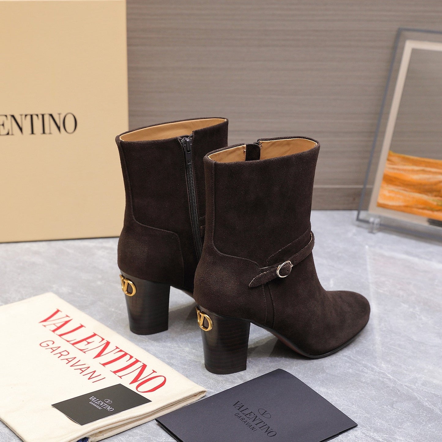 VALENTINO 25S GARAVANI VLOGO LOW BOOTS 80 MM IN DARK BROWN SUEDE - 34