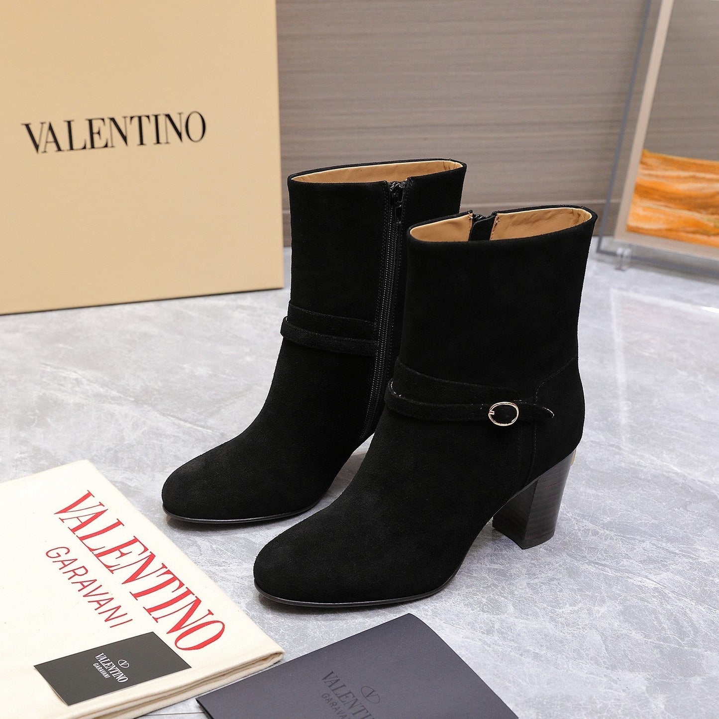VALENTINO 25S GARAVANI VLOGO LOW BOOTS 80 MM IN BLACK SUEDE - 34