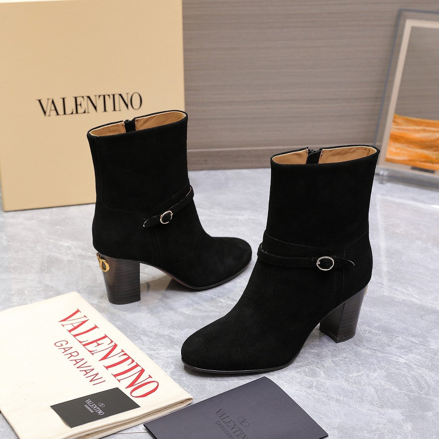 VALENTINO 25S GARAVANI VLOGO LOW BOOTS 80 MM IN BLACK SUEDE - 34