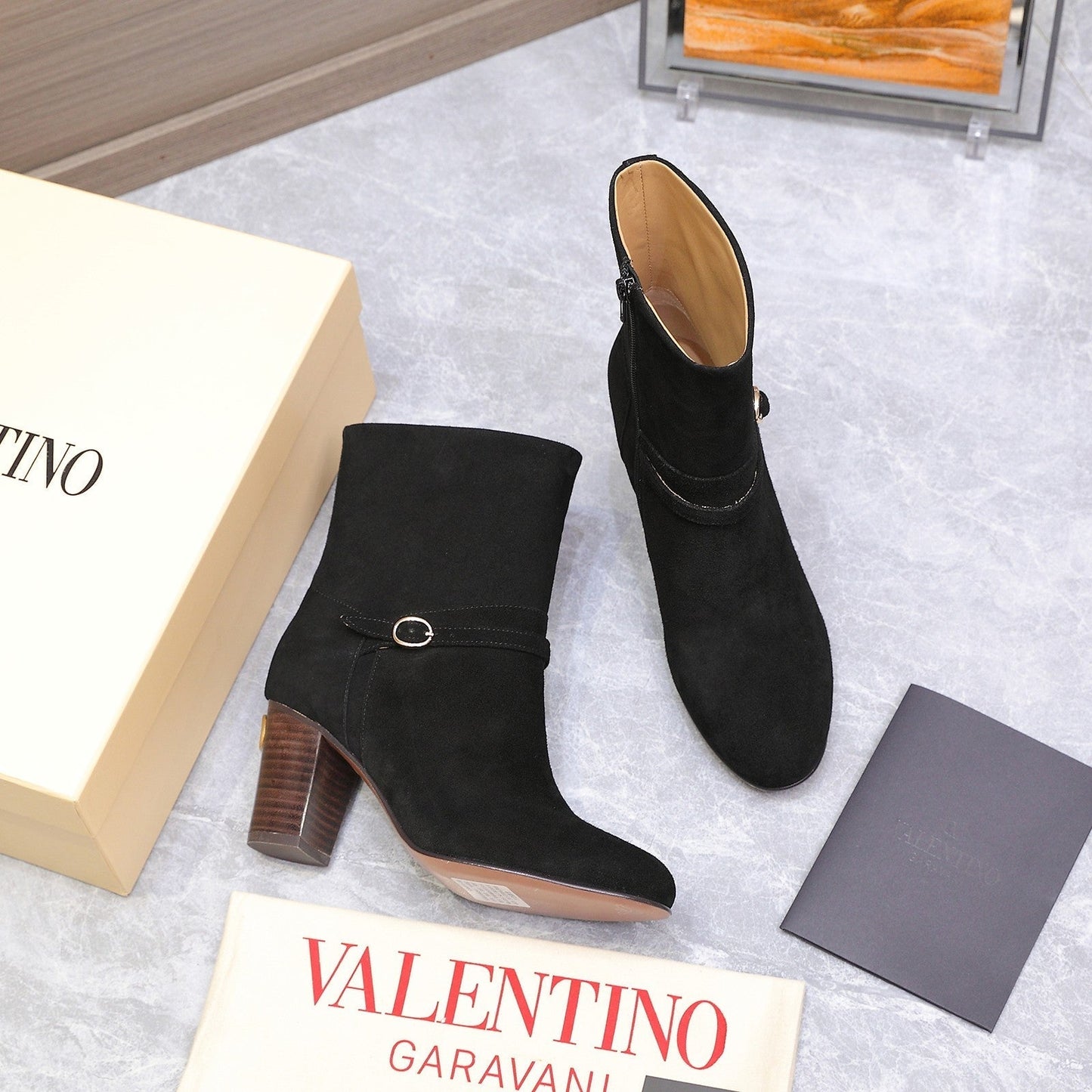 VALENTINO 25S GARAVANI VLOGO LOW BOOTS 80 MM IN BLACK SUEDE - 34