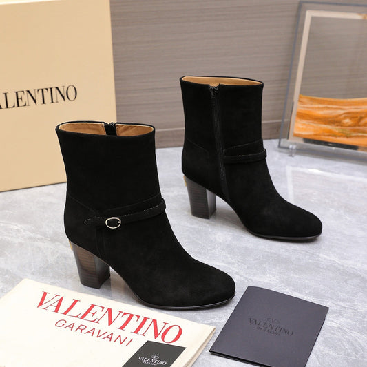 VALENTINO 25S GARAVANI VLOGO LOW BOOTS 80 MM IN BLACK SUEDE - 34