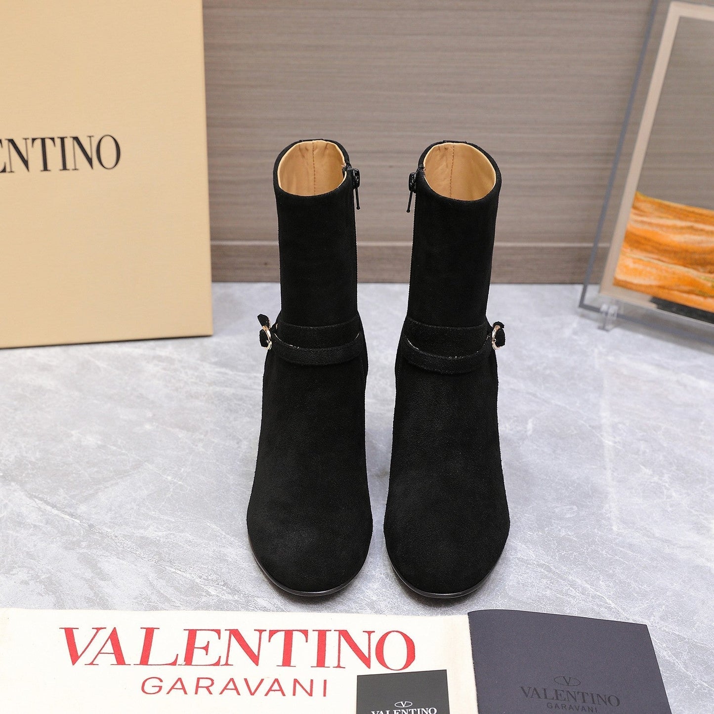 VALENTINO 25S GARAVANI VLOGO LOW BOOTS 80 MM IN BLACK SUEDE - 34