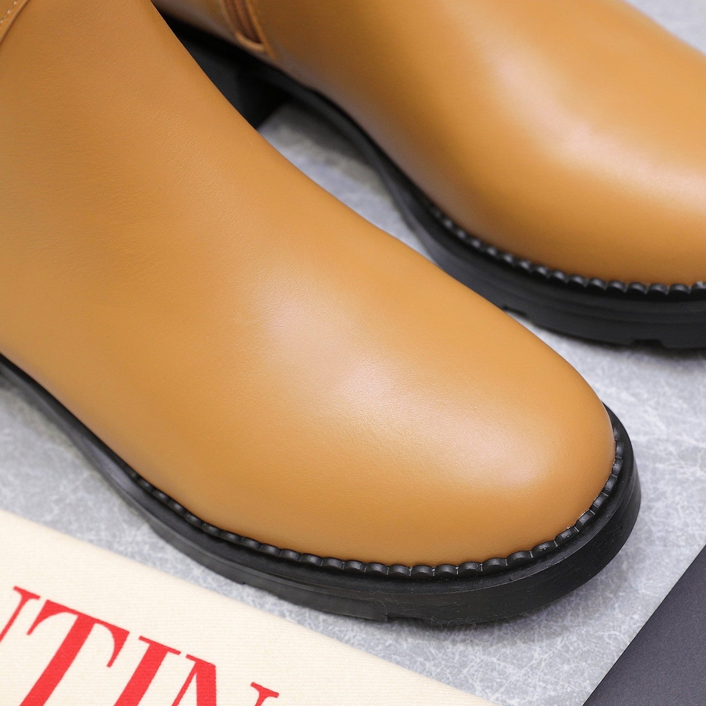 VALENTINO 25S FLAT ANKLE BOOTS IN LIGHT BROWN CALFSKIN - 34