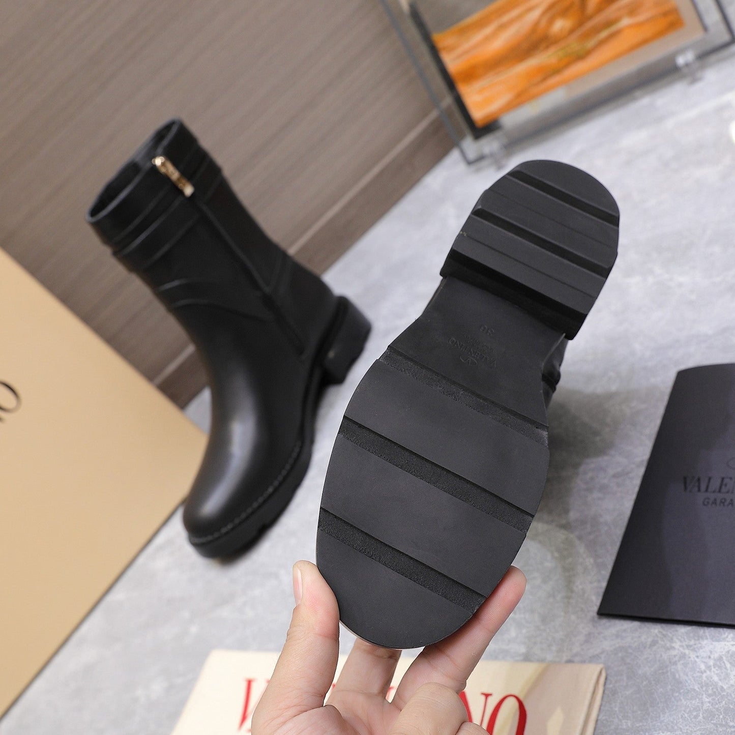 VALENTINO 25S FLAT ANKLE BOOTS IN BLACK CALFSKIN - 34