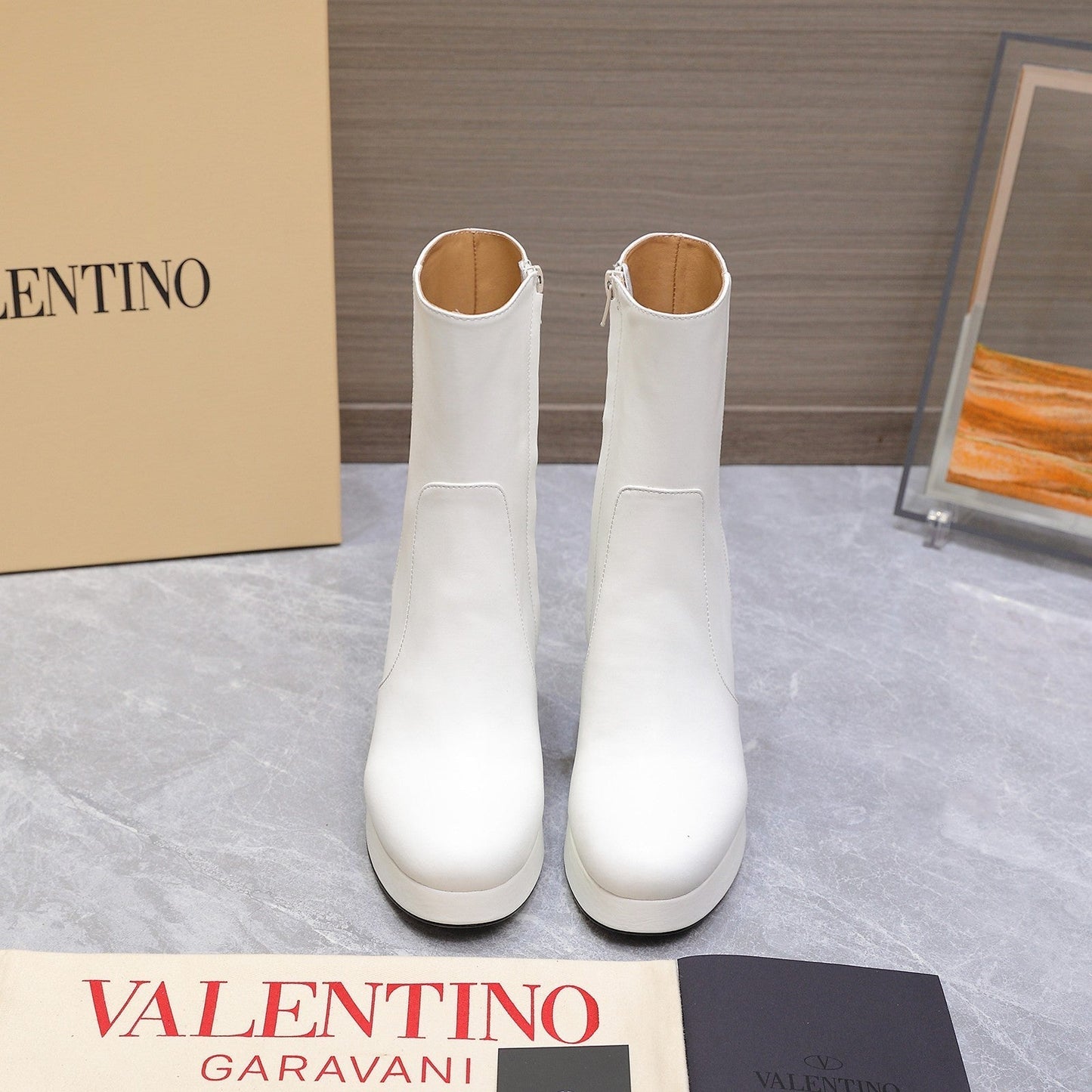 VALENTINO 25S ANKLE BOOTS WITH ZIPPER 90 MM IN WHITE CALFSKIN - 35