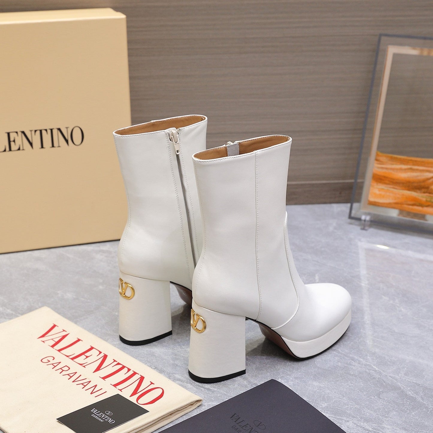 VALENTINO 25S ANKLE BOOTS WITH ZIPPER 90 MM IN WHITE CALFSKIN - 35