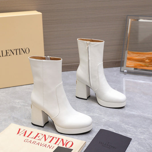 VALENTINO 25S ANKLE BOOTS WITH ZIPPER 90 MM IN WHITE CALFSKIN - 35