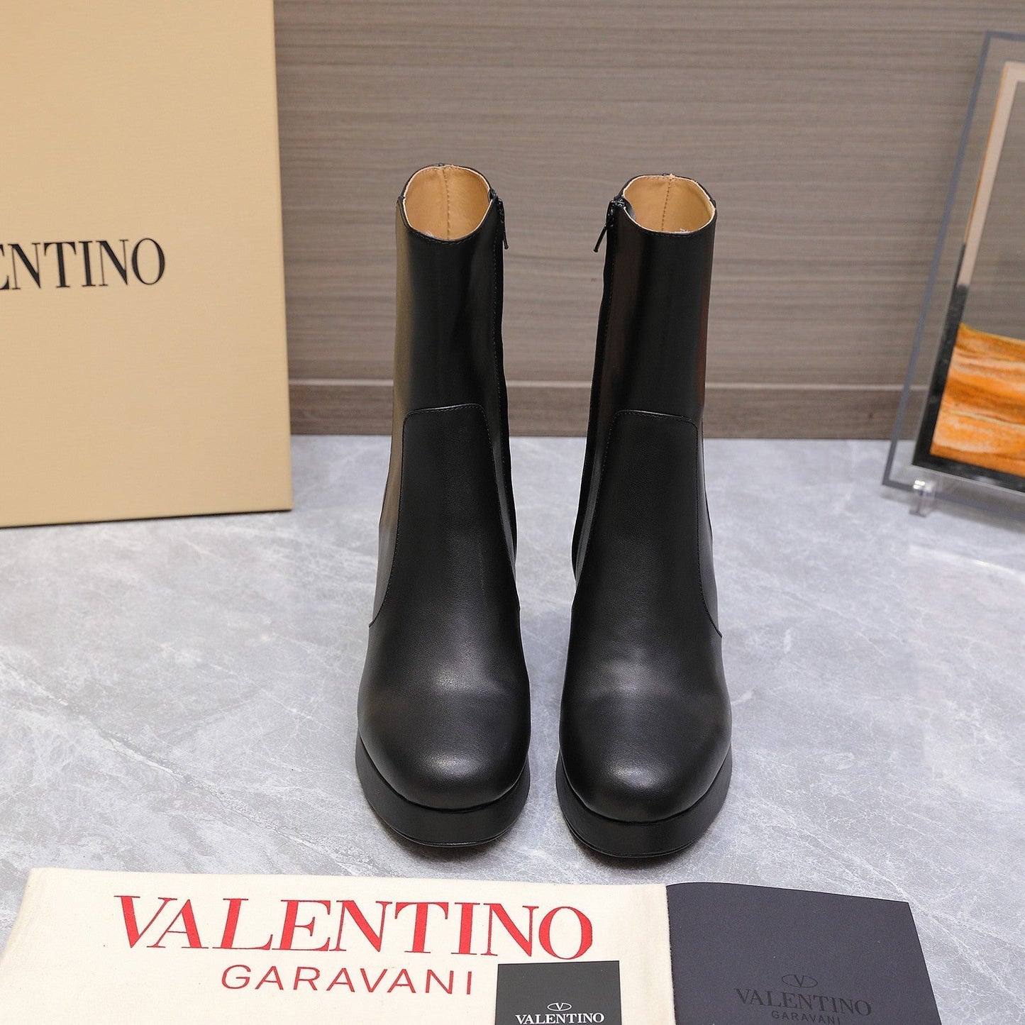 VALENTINO 25S ANKLE BOOTS WITH ZIPPER 90 MM IN BLACK CALFSKIN - 35
