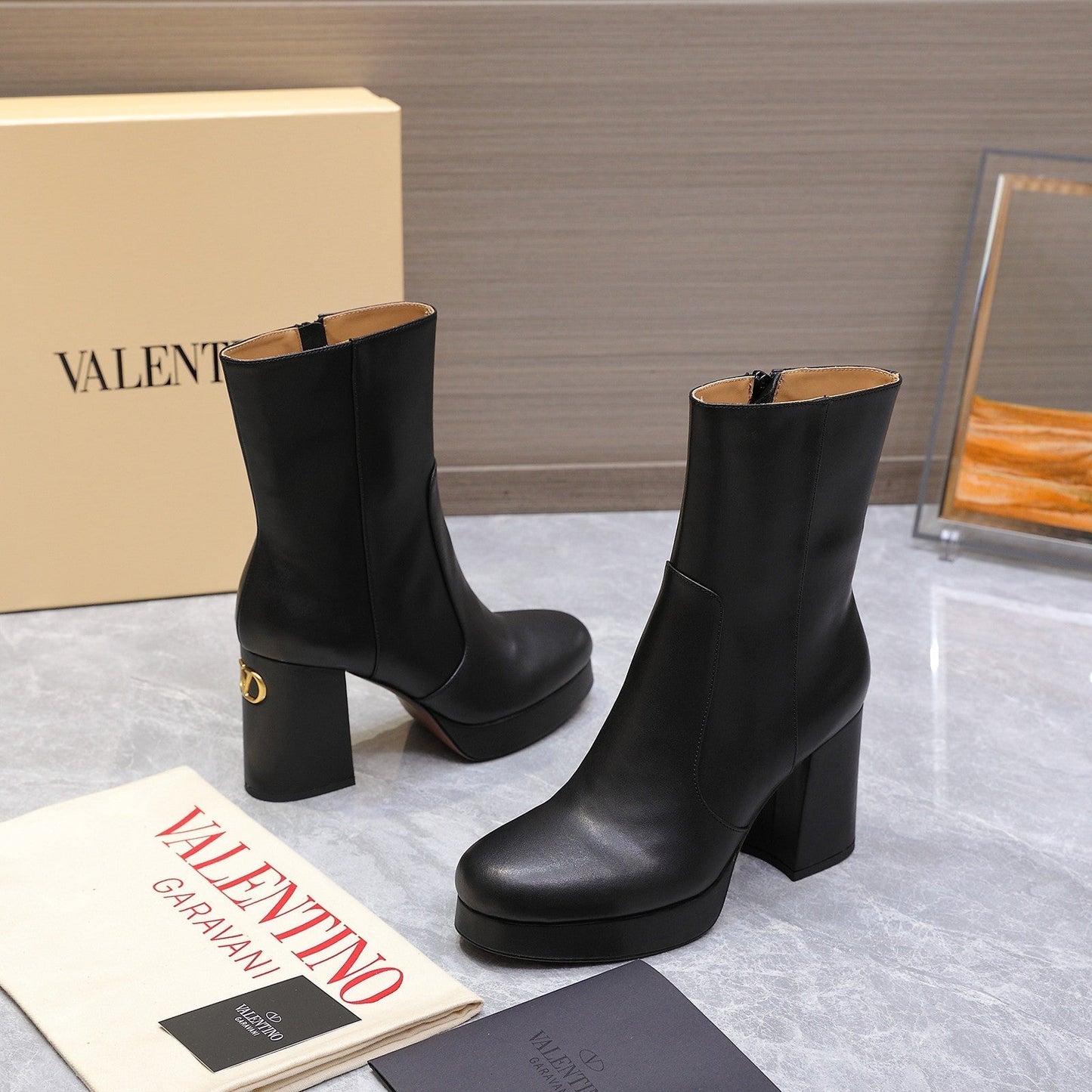 VALENTINO 25S ANKLE BOOTS WITH ZIPPER 90 MM IN BLACK CALFSKIN - 35