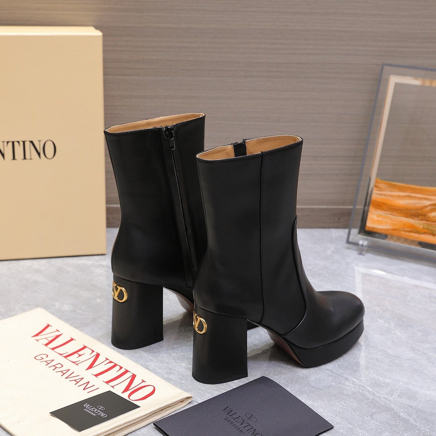 VALENTINO 25S ANKLE BOOTS WITH ZIPPER 90 MM IN BLACK CALFSKIN - 35
