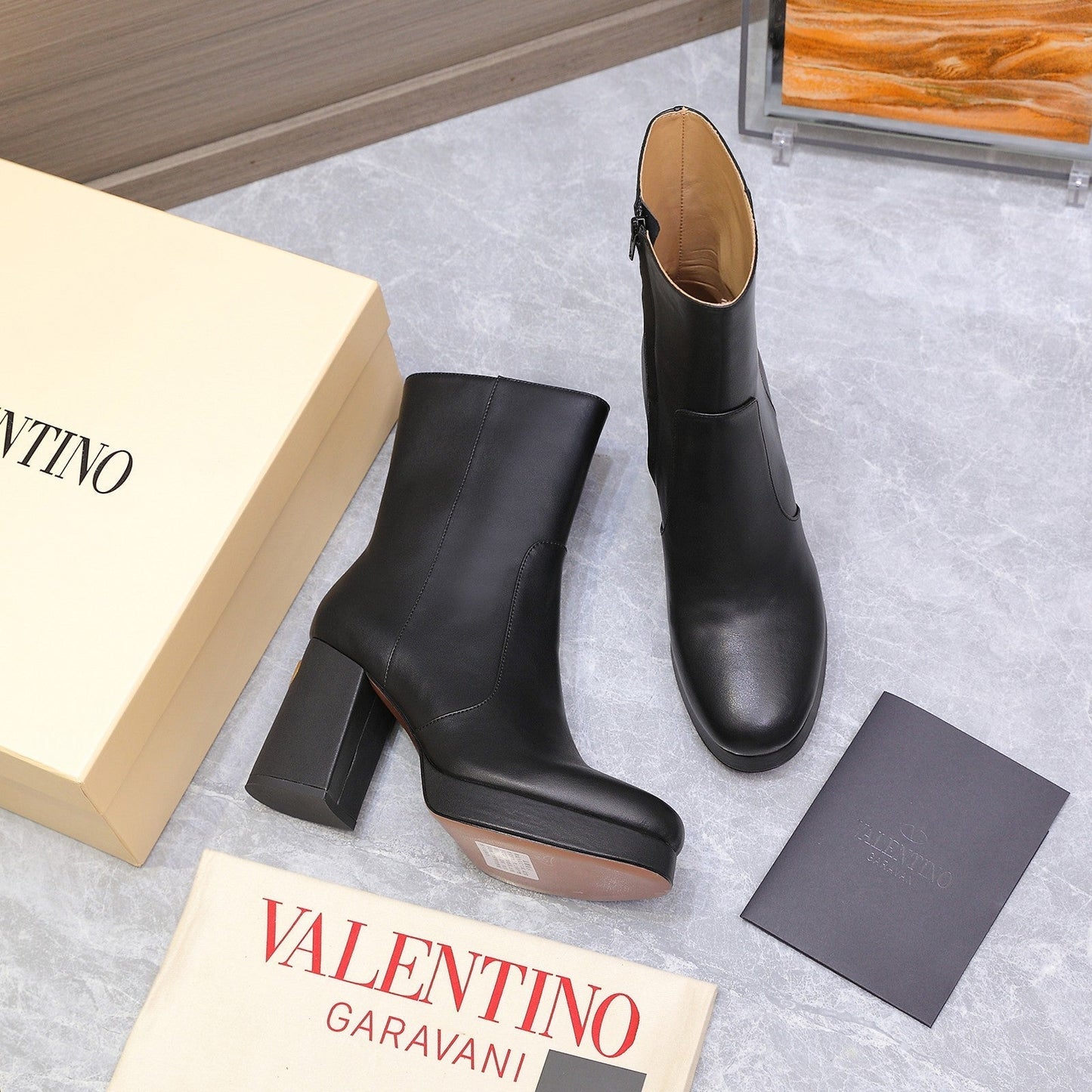VALENTINO 25S ANKLE BOOTS WITH ZIPPER 90 MM IN BLACK CALFSKIN - 35