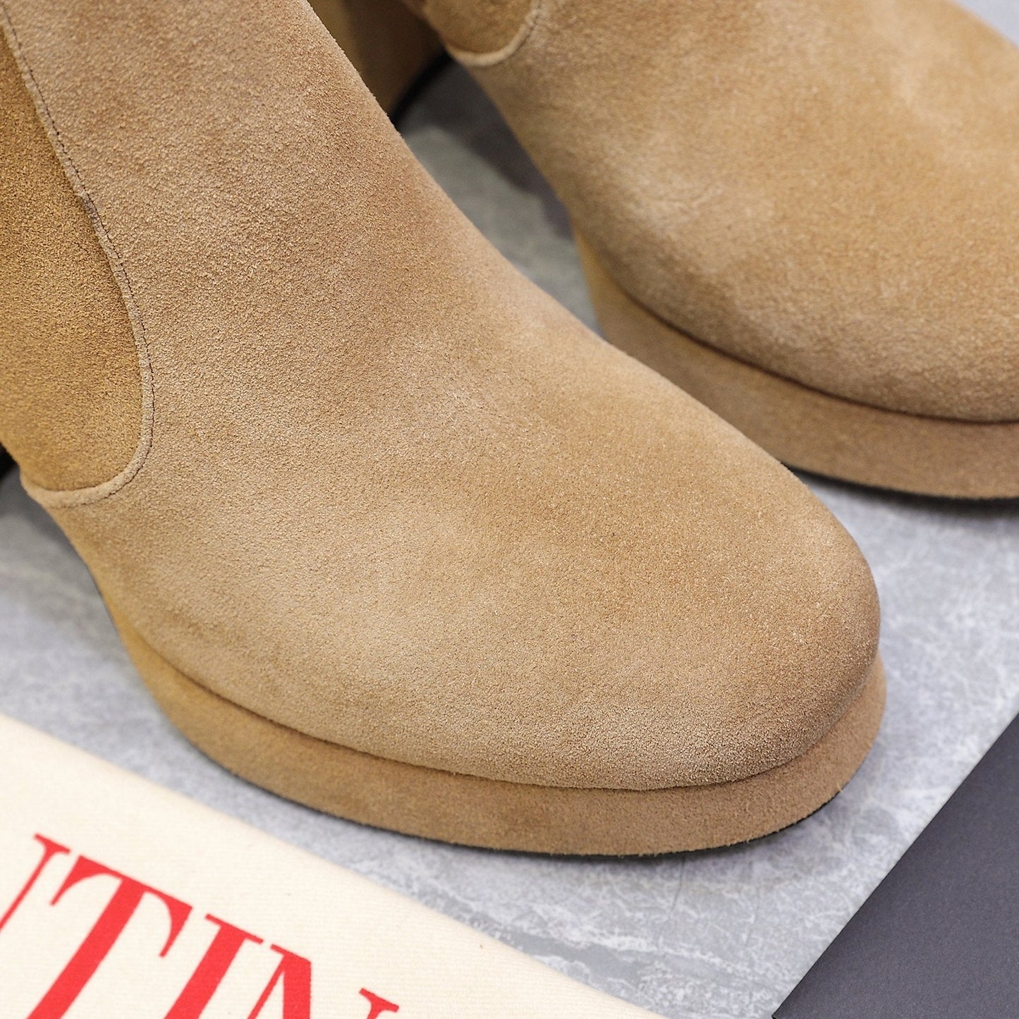 VALENTINO 25S ANKLE BOOTS WITH ZIPPER 90 MM IN LIGHT BROWN SUEDE - 35