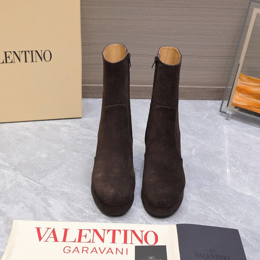 VALENTINO 25S ANKLE BOOTS WITH ZIPPER 90 MM IN DARK BROWN SUEDE - 35