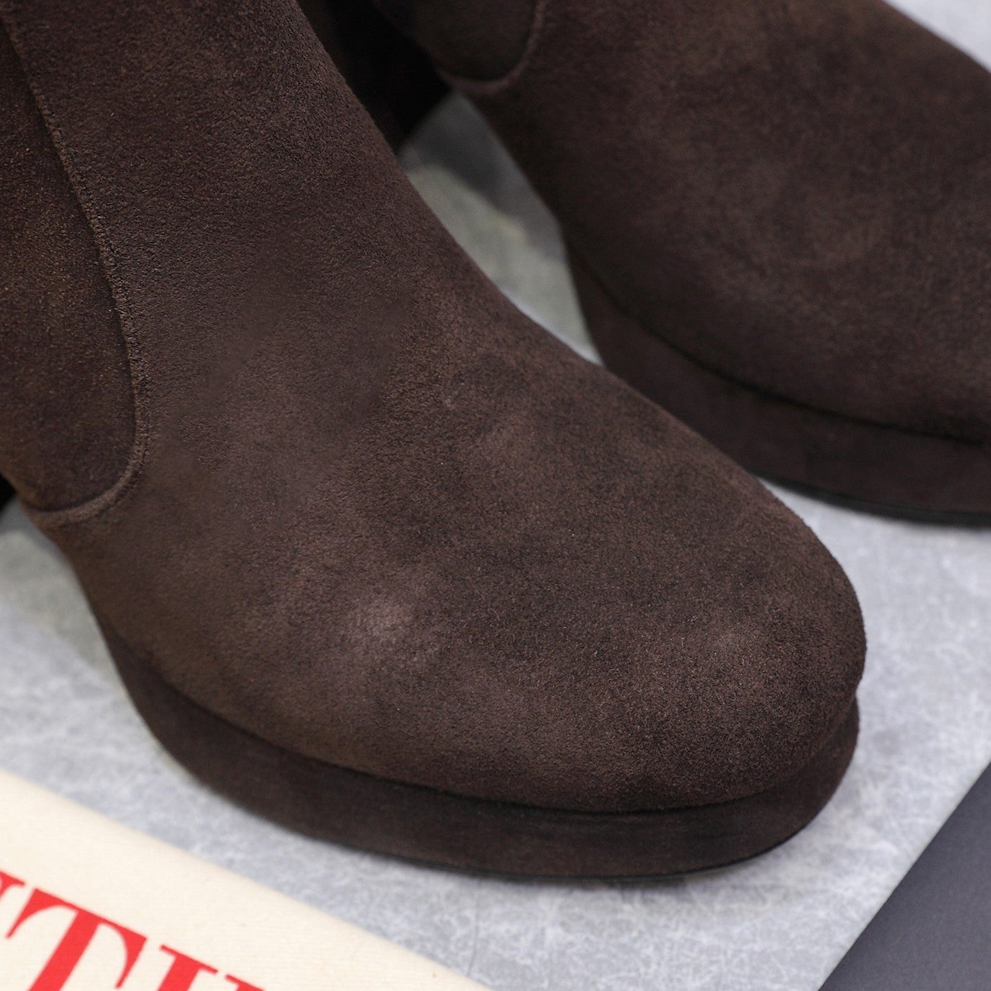 VALENTINO 25S ANKLE BOOTS WITH ZIPPER 90 MM IN DARK BROWN SUEDE - 35