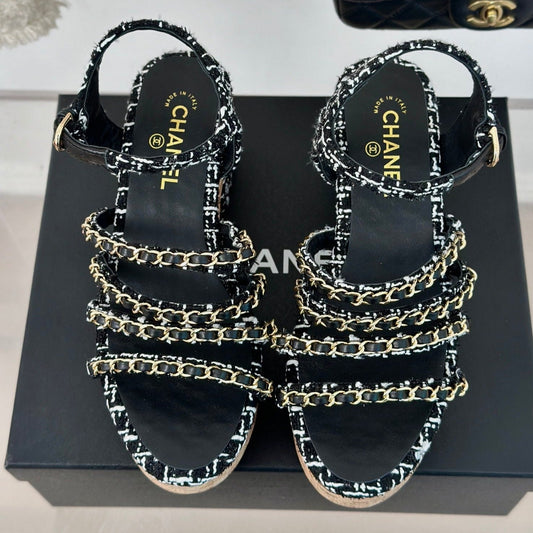 Босоніжки на підборах-платформі Double C Wooden Chain Caro/Black білого кольору - 35