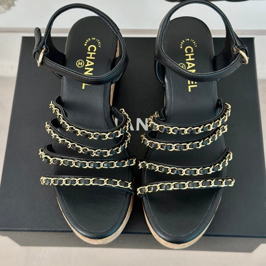 Чорні босоніжки на підборах-платформі Double C Wooden Chain - 35
