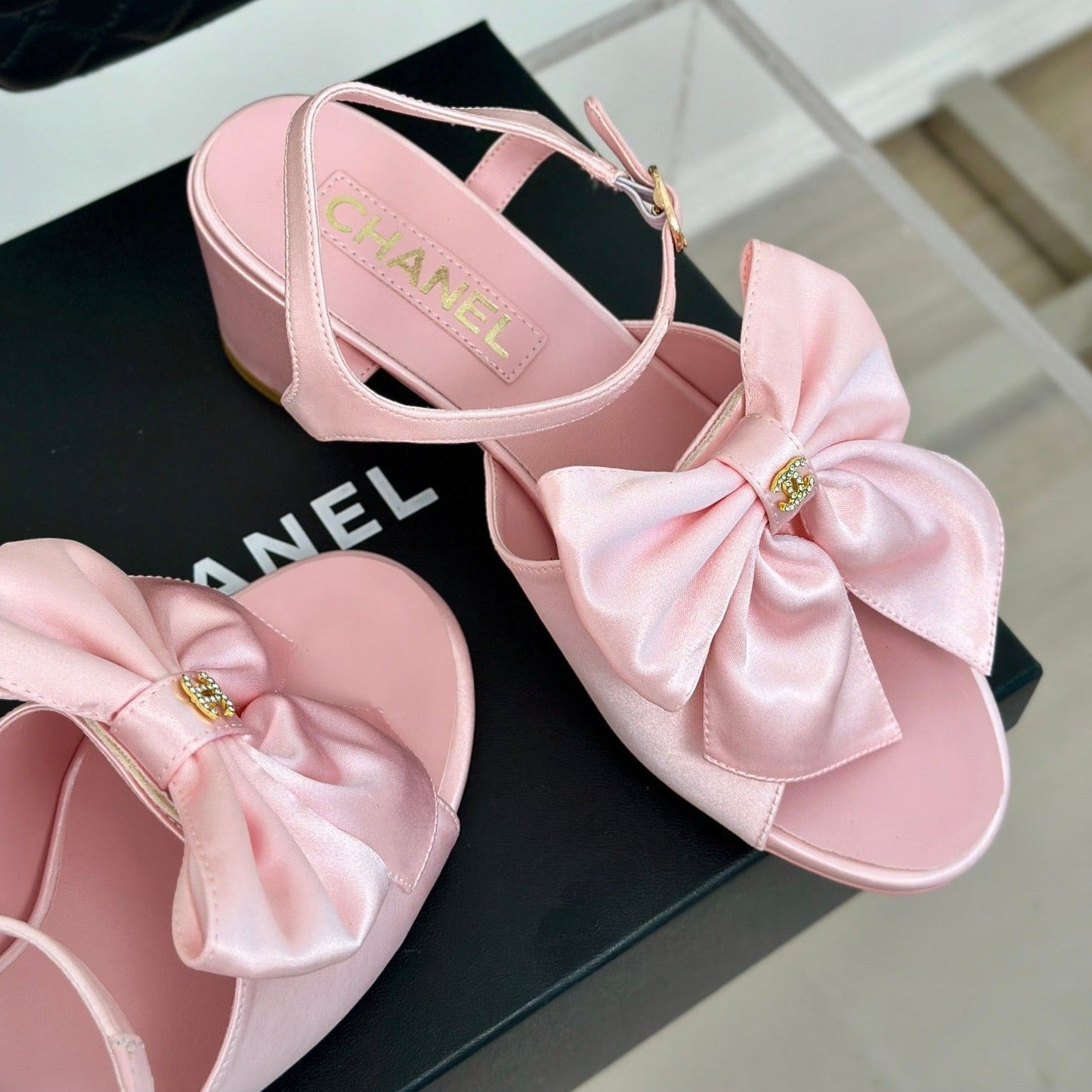 Double CC Big Bow High Sandal Sheepskin Light Pink - 35
