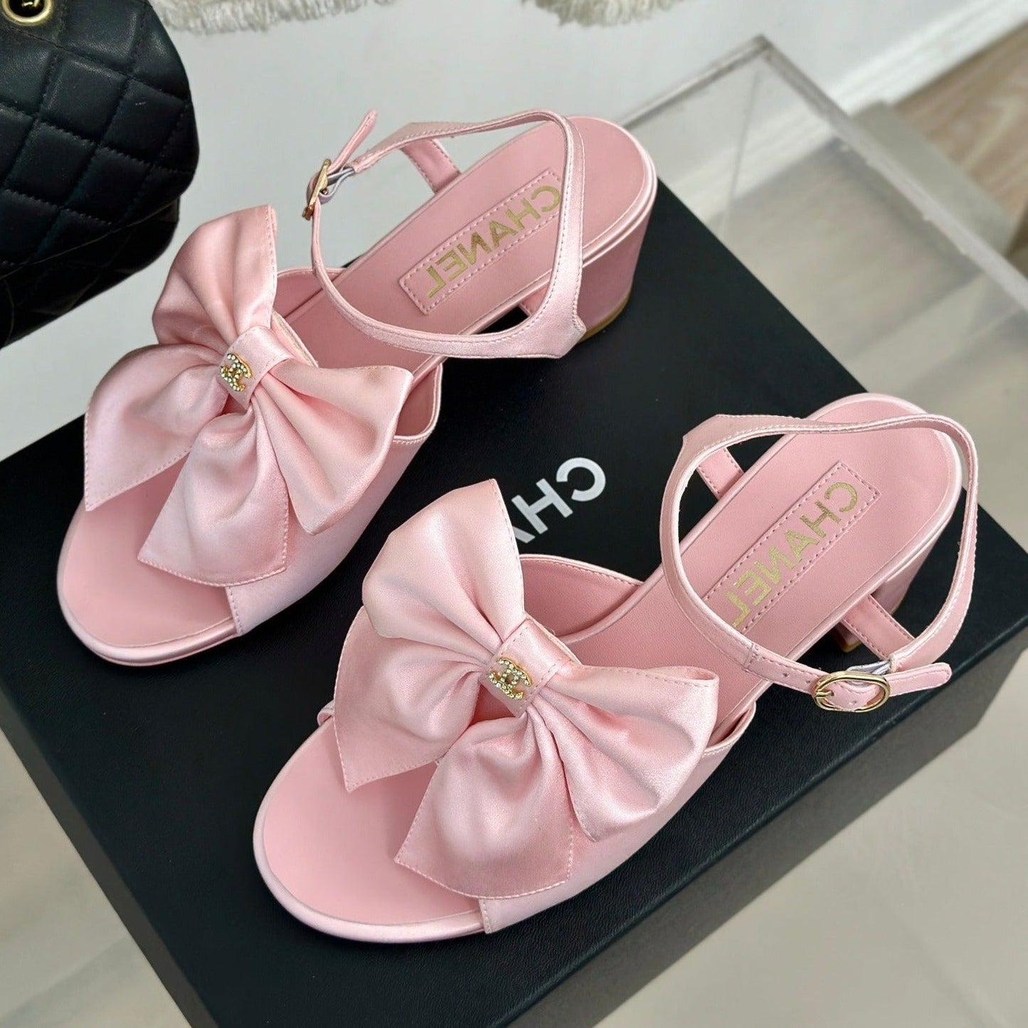 Double CC Big Bow High Sandal Sheepskin Light Pink - 35