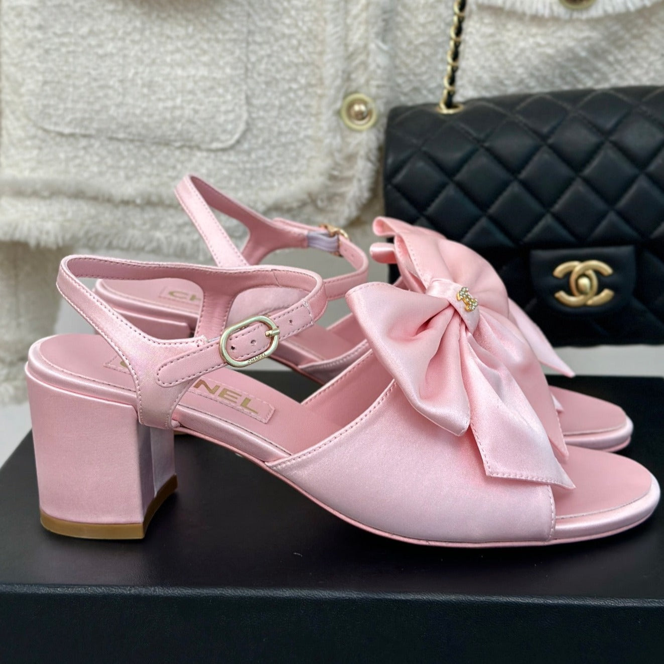 Double CC Big Bow High Sandal Sheepskin Light Pink - 35