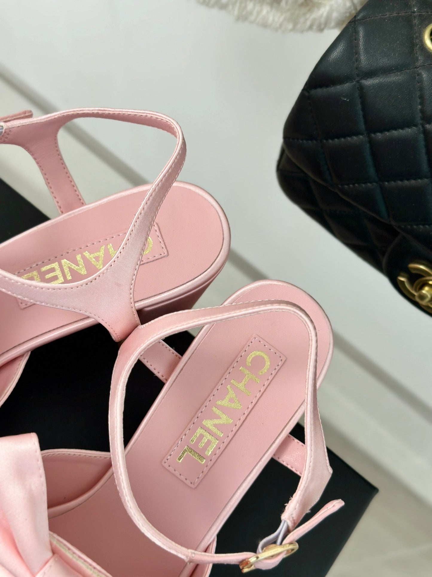 Double CC Big Bow High Sandal Sheepskin Light Pink - 35