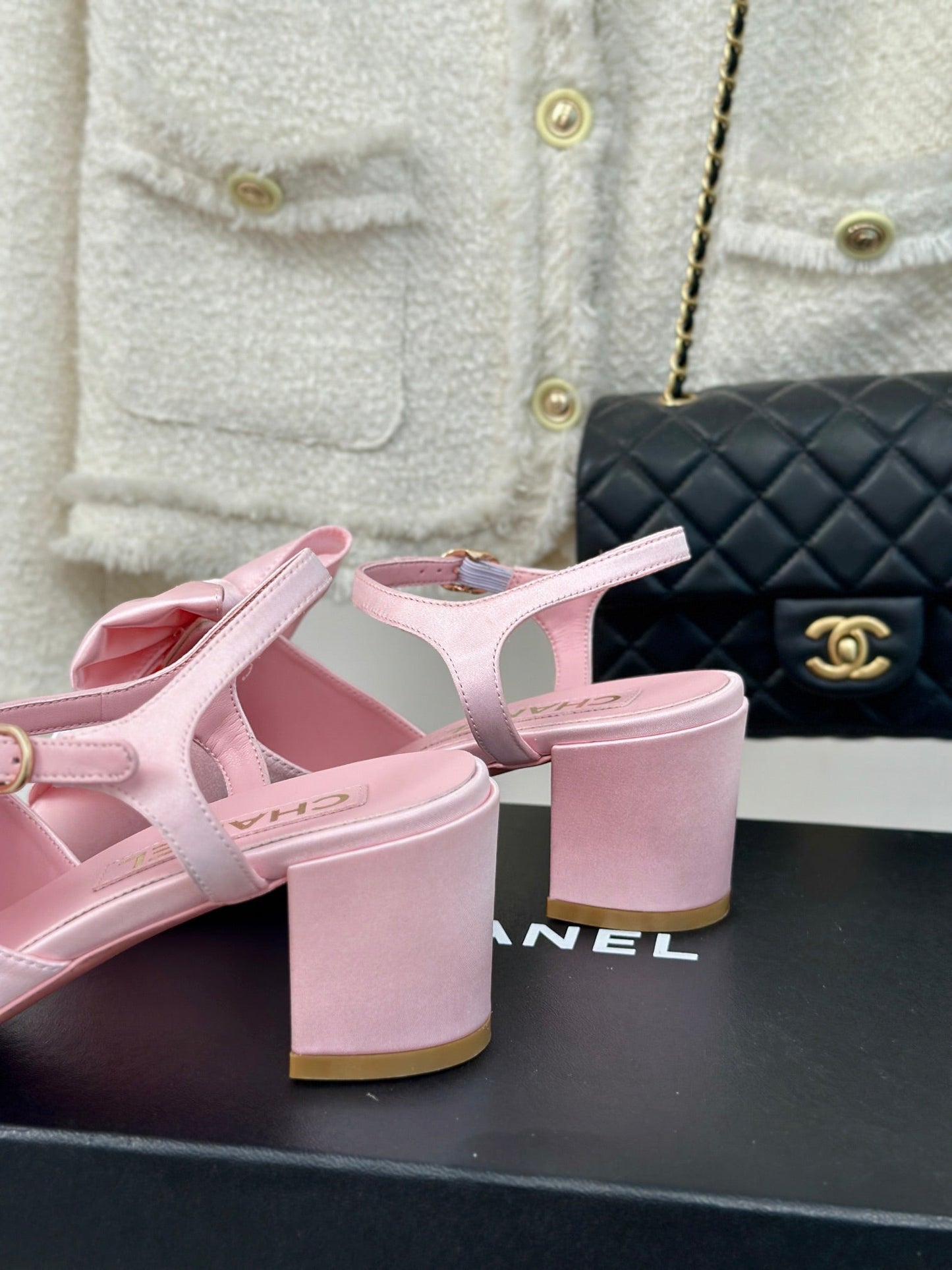 Double CC Big Bow High Sandal Sheepskin Light Pink - 35
