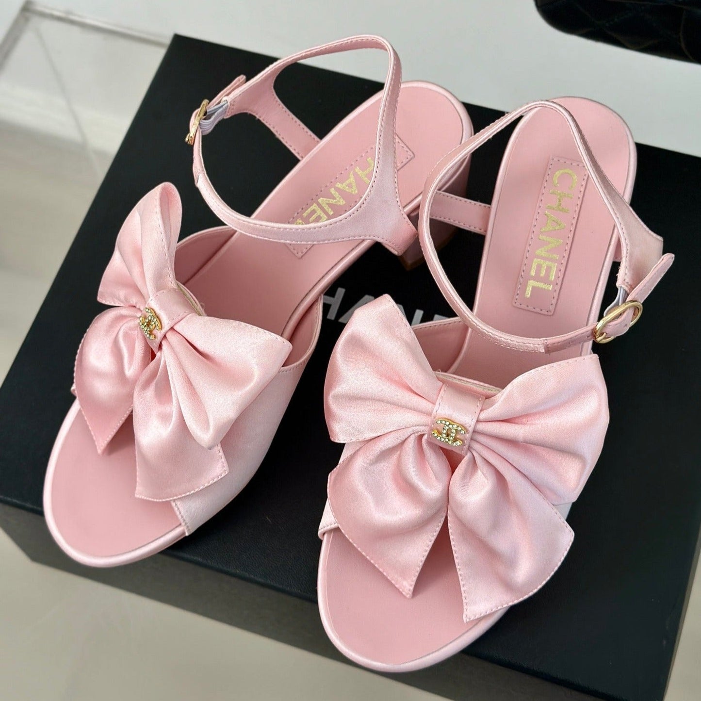 Double CC Big Bow High Sandal Sheepskin Light Pink - 35