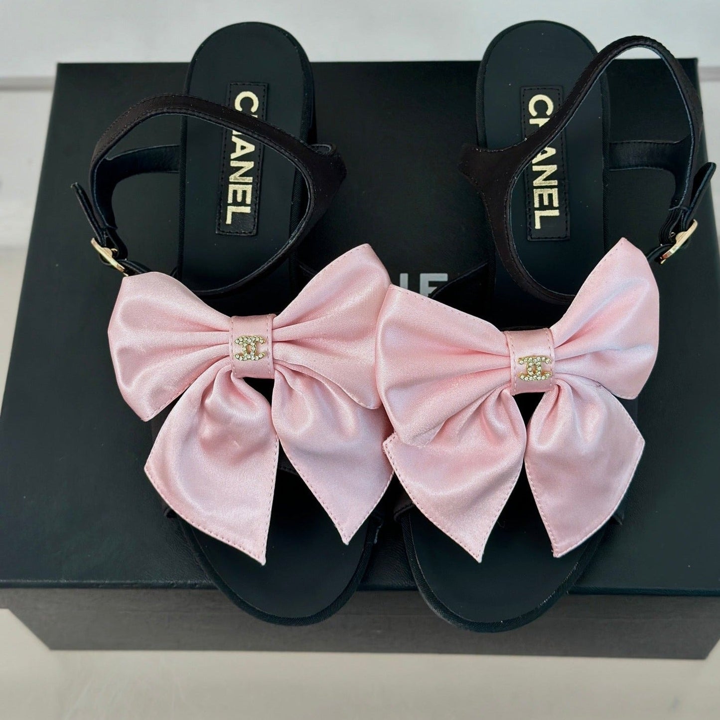 Double CC Big Bow High Sandal Sheepskin Light Pink/ Black - 35