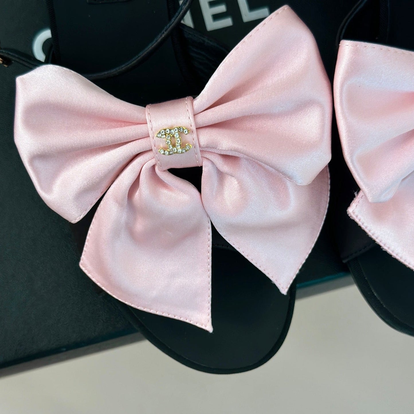 Double CC Big Bow High Sandal Sheepskin Light Pink/ Black - 35