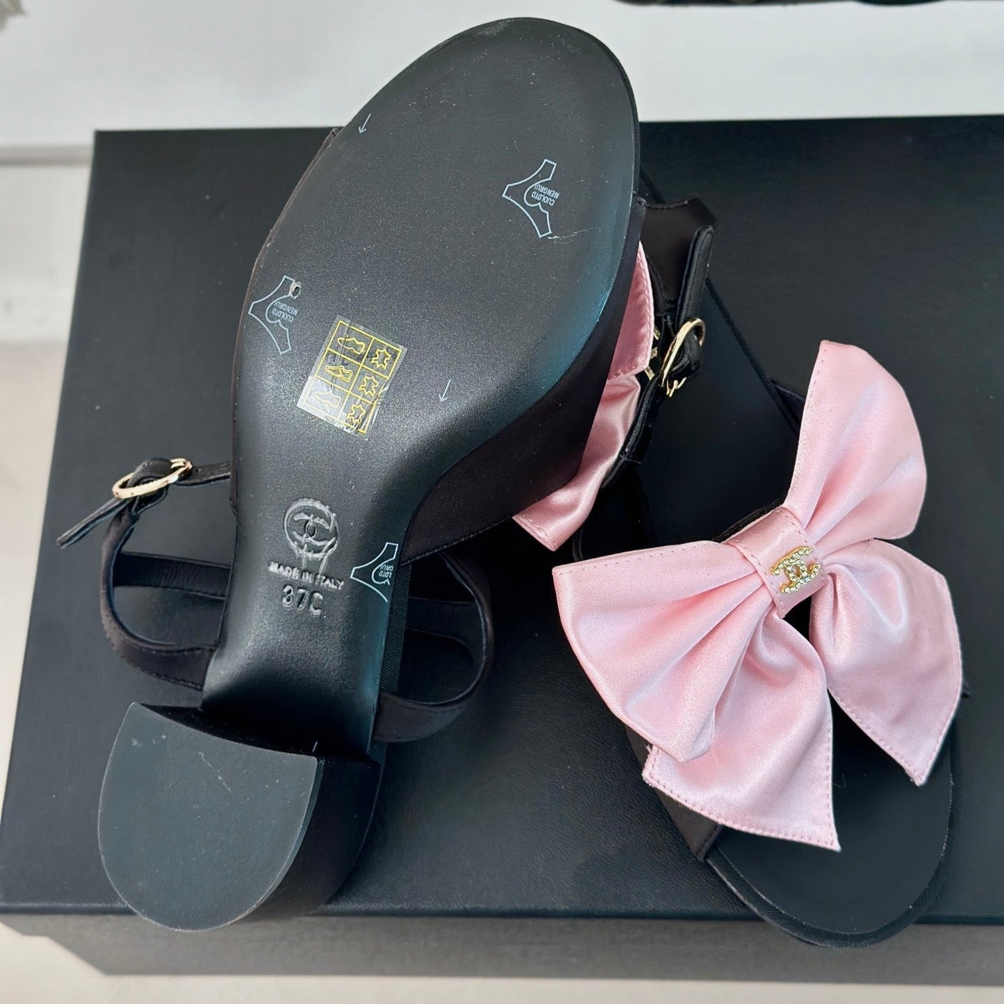 Double CC Big Bow High Sandal Sheepskin Light Pink/ Black - 35