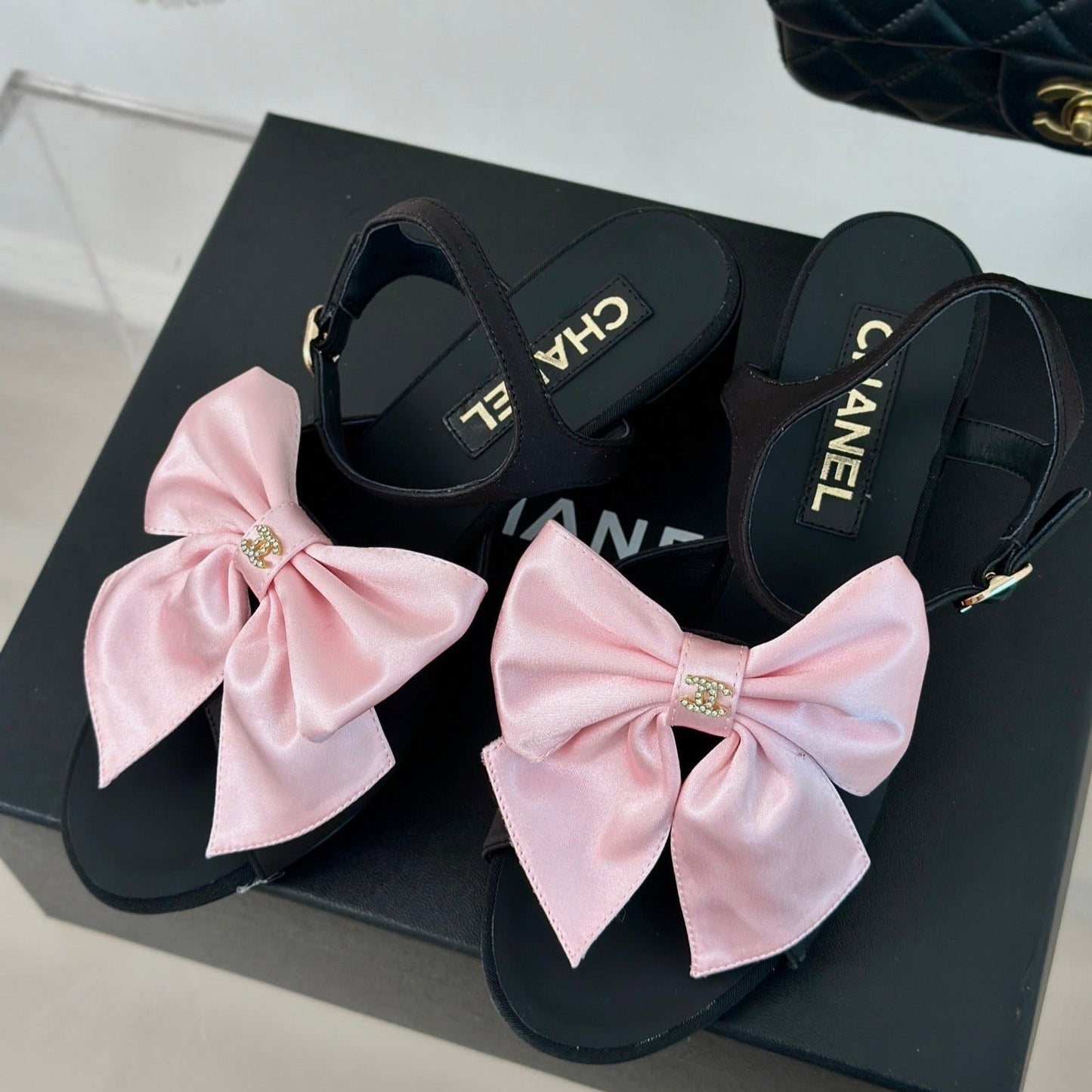 Double CC Big Bow High Sandal Sheepskin Light Pink/ Black - 35