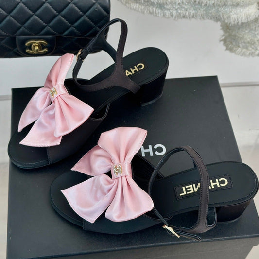 Double CC Big Bow High Sandal Sheepskin Light Pink/ Black - 35