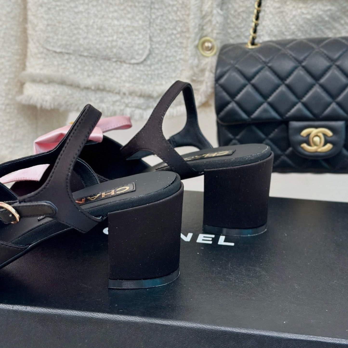 Double CC Big Bow High Sandal Sheepskin Light Pink/ Black - 35