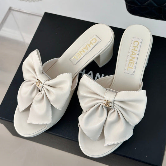 Double CC Big Bow High Heels Sheepskin White - 35