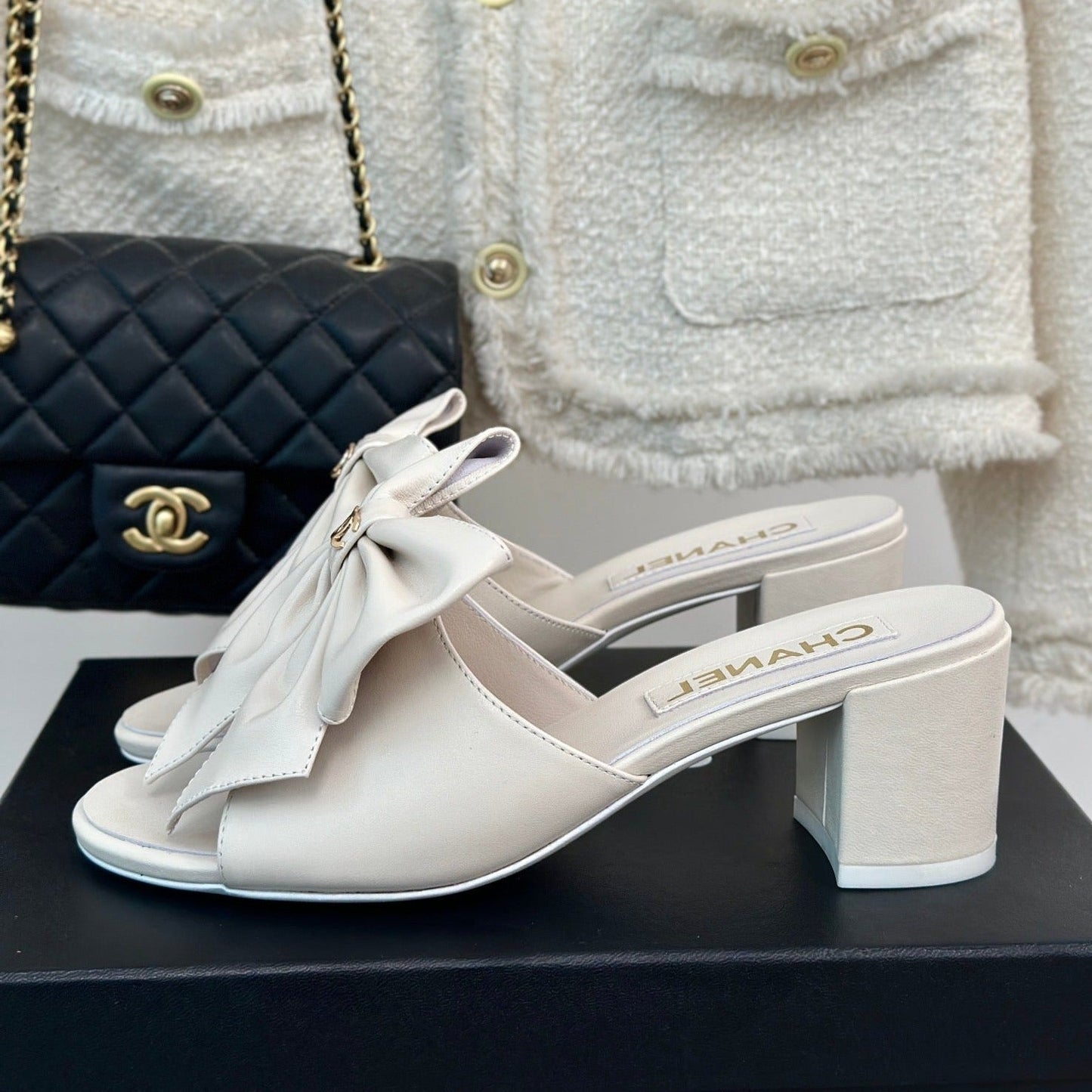 Double CC Big Bow High Heels Sheepskin White - 35