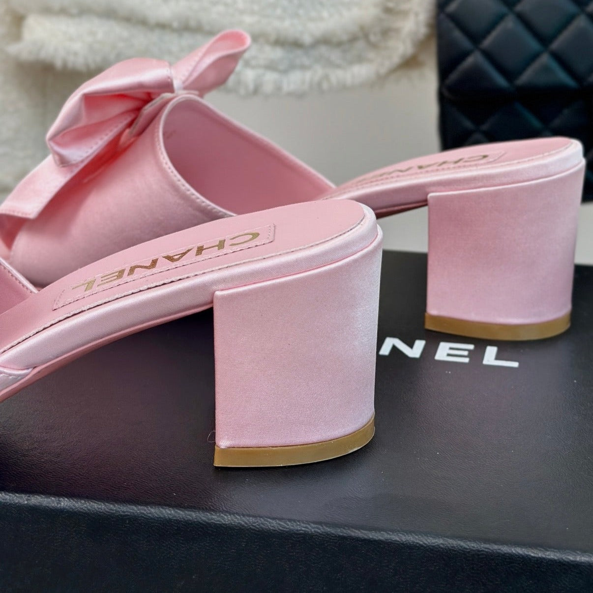 Double CC Big Bow High Heels Sheepskin Light Pink - 35