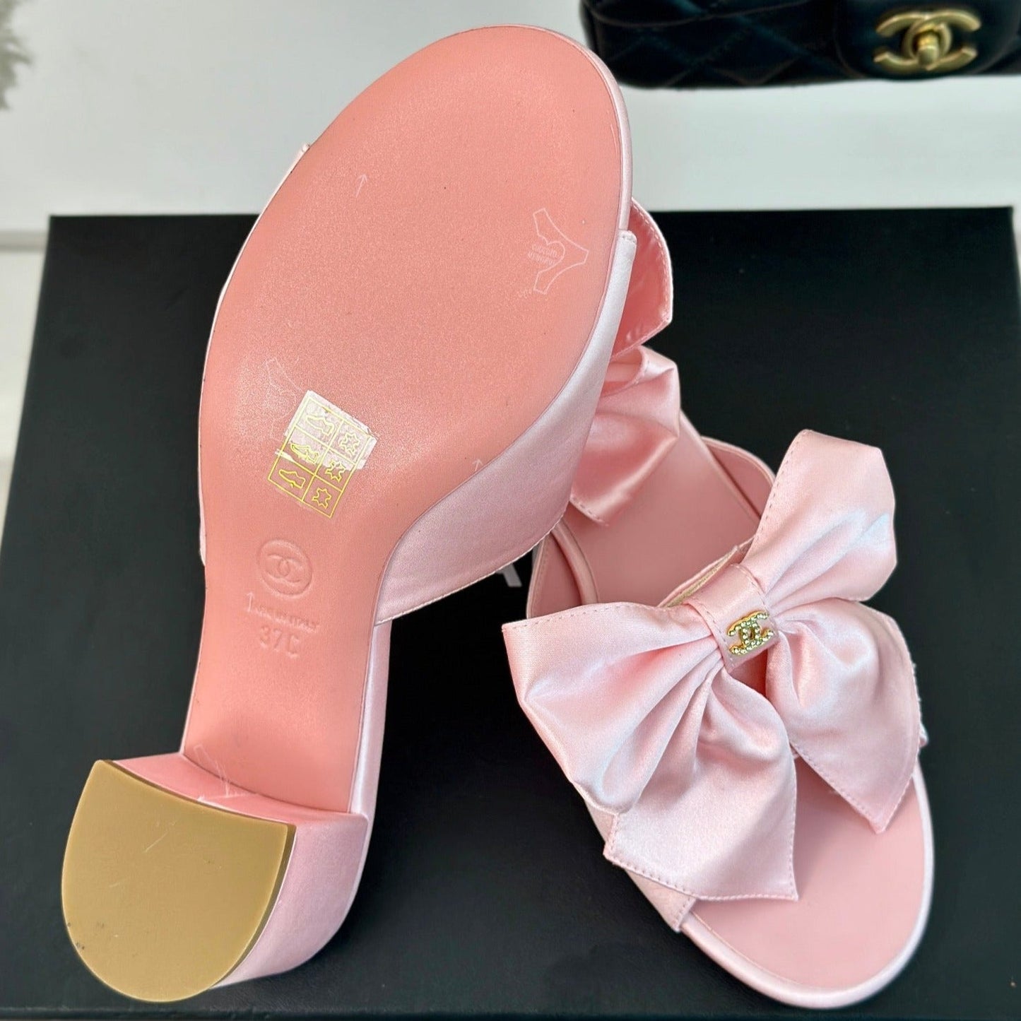 Double CC Big Bow High Heels Sheepskin Light Pink - 35