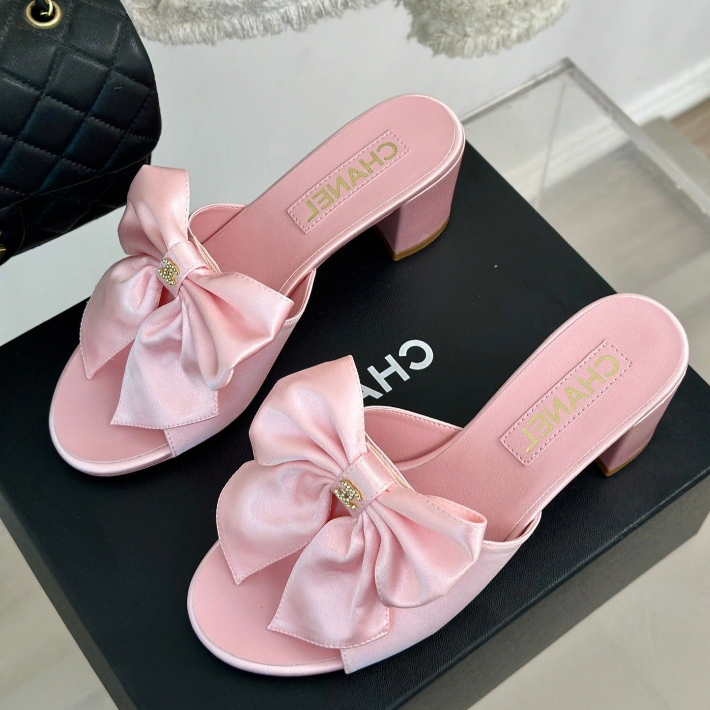 Double CC Big Bow High Heels Sheepskin Light Pink - 35